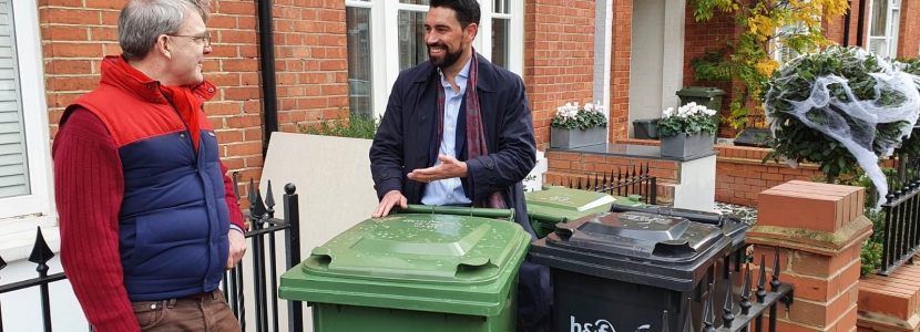 Cllr Thorley and Tony Devenish AM inspecting the new bins