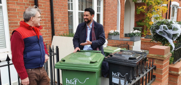 Cllr Thorley and Tony Devenish AM inspecting the new bins